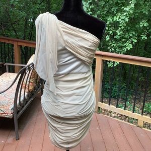 Alice & Olivia silk one shoulder draped dress